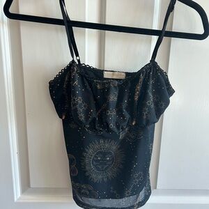 Black Ruffled Spaghetti Strap Camisole